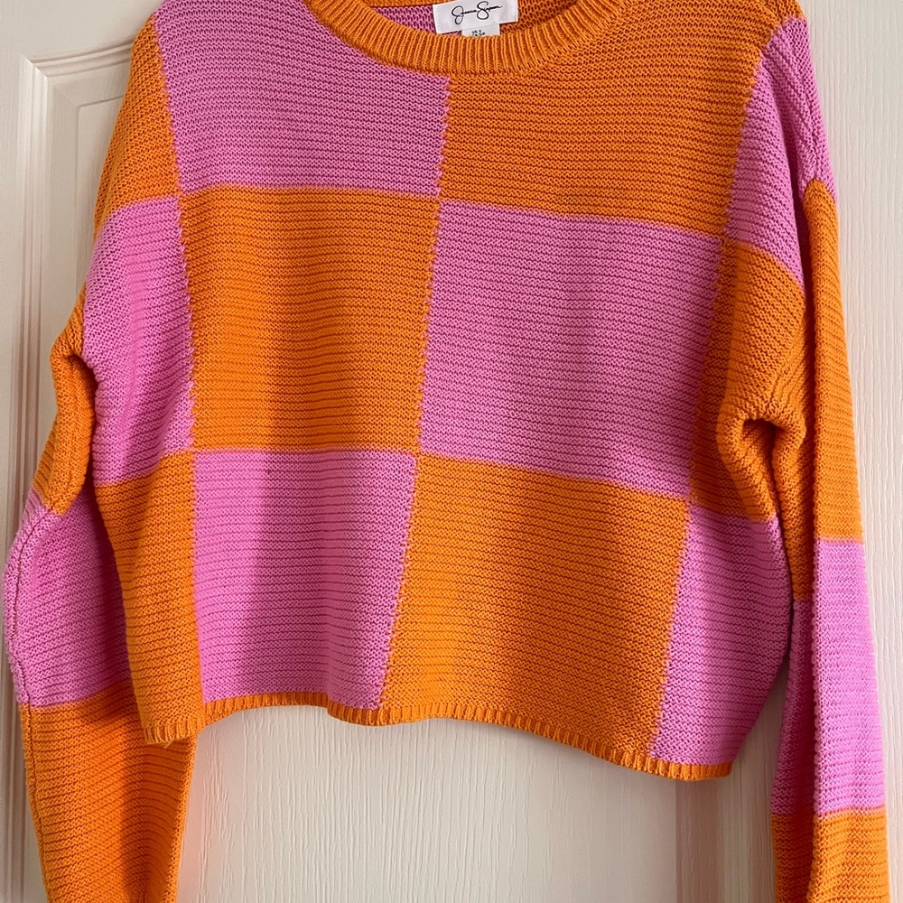 Jessica Simpson Orange and Pink Checkered Sweater